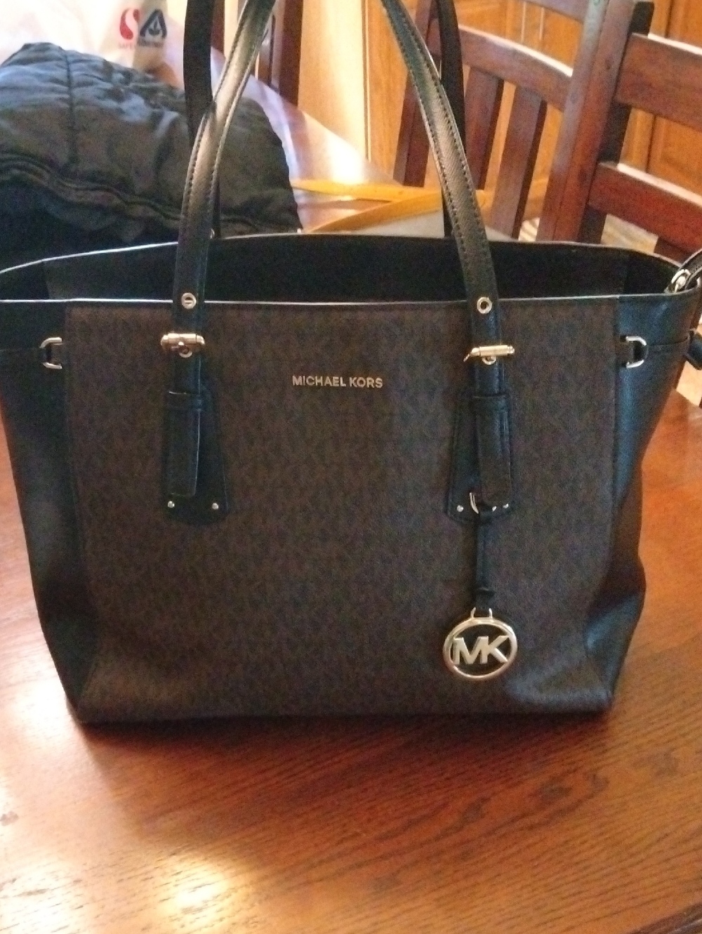 Michael Kors Brown and Black Signature Tote with MK Charm